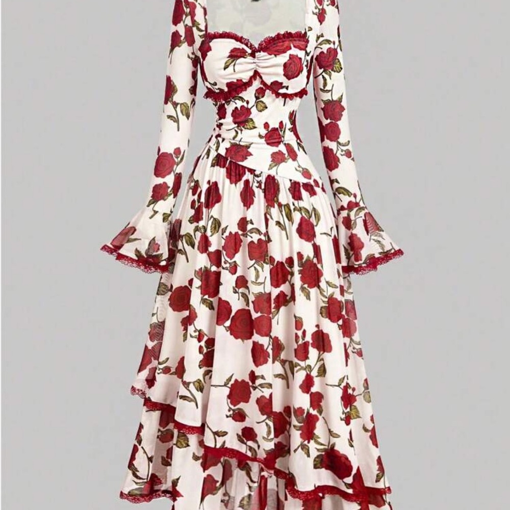 SHEIN Red and White High Low Dress